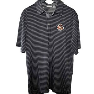 Ashworth Mens EZ-Tec2 Black & Gray Stripe Golf Polo Triple Play Logo, Sz L NWT